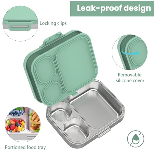 Stainless Steel Bento Lunch Box for Kids (Green)