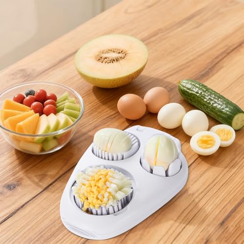 3‑in‑1 Hard Boiled Egg Slicer Cutter Dicer Chopper (White)