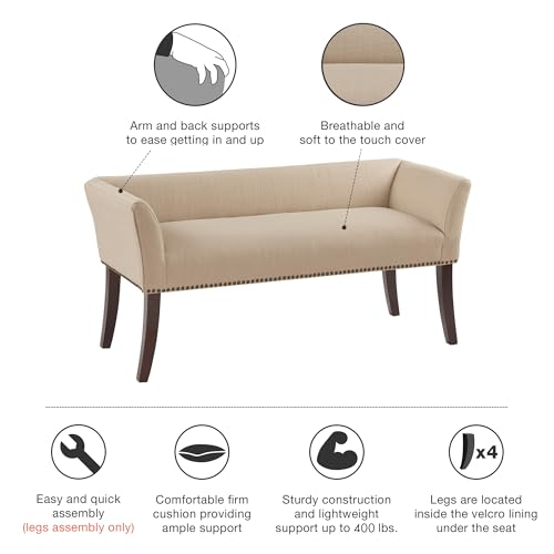 Accent Bench Upholstered with Nailhead Trim (Tan)
