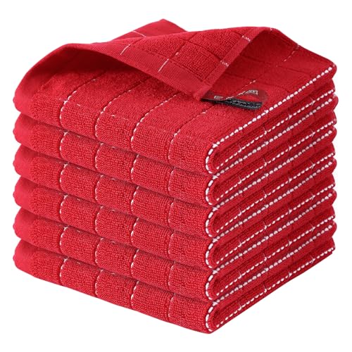 100% Cotton Terry Kitchen Dish Cloths (Red / 12 X 12 - 6 Pack)