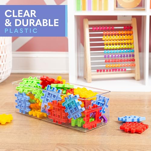 Plastic Food Storage 6 Pack Clear Container Bin with Handles for Organizing Kitchen (14x6x5)