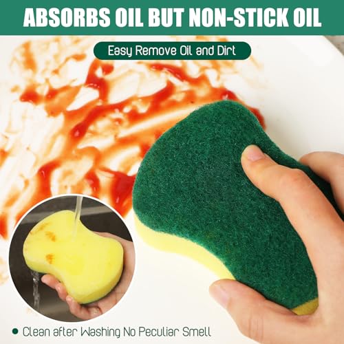 90 Pcs Individually Wrapped Sponges Kitchen Bulk Non Scratch Scouring Sponges for Dishes Household Cleaning Travel Apartments Hotel Car (Yellow Green)