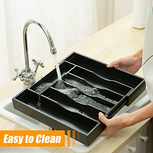 Kitchen Silverware Drawer Organizer and Storage Kitchen Gadgets Best Sellers 2025 First Apartment Essentials New Home Must Haves Things Stuff Accessories House Warming Housewarming Hostess Host Gifts (Black / 7 Slots Expandable-2PC)