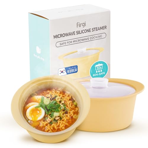 27oz Platinum Silicone Microwave Steamer Pot with Handle & Lid (27oz / Butter Yellow)