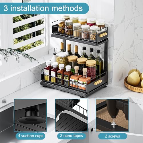 Under Sink Organizer Kitchen (Double Layer / Black-1 Pack)