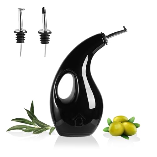 Sweejar Ceramic Olive Oil Dispenser Bottle (Black / 24 Oz(Hollowed))