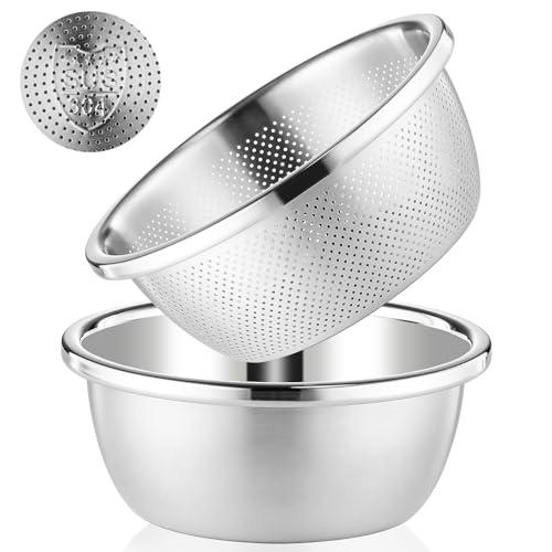 304 Stainless Steel Colander 5QT Microporous Colander & Large Bowl for Kitchen (5QT)