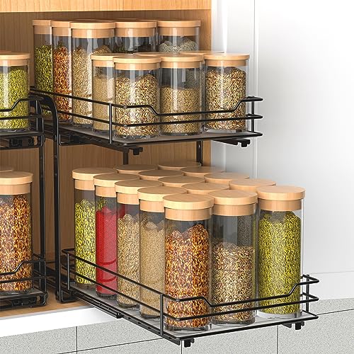 Spice Rack Pull Out Spice Racks Organizer for Cabinet (2 Tier,7.5''Wx10.5''Dx9.5''H)