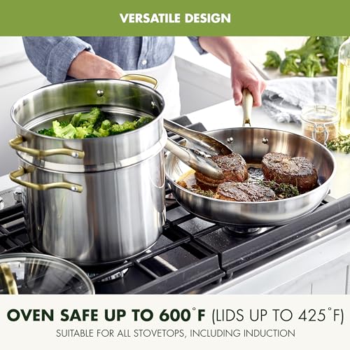 Stainless Steel Cookware Set (Gold-Tone Handle)
