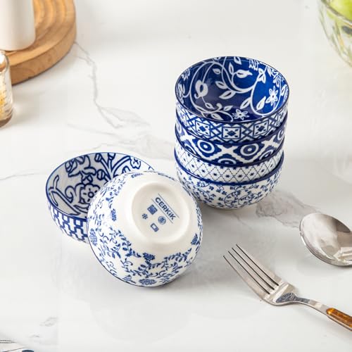 4 Oz Ceramic Mini Dipping Bowls Set of 6 (Vintage Blue / 4oz)