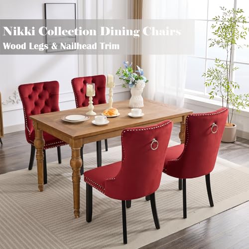 Wine Red Velvet Dining Chairs Set of 4 (Wine Red)