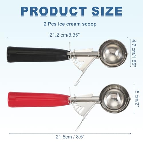 2 Pcs Cookie Scoops Ice Cream Scoop w (4.7 cm / Black, Red)
