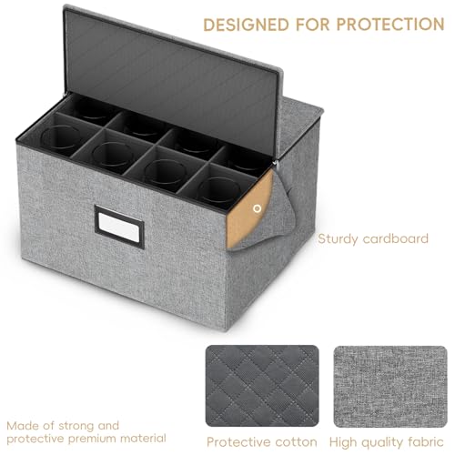 Wine Glass Storage Box with Dividers (Grey / 2 Pack Wine Glass Storage Box)
