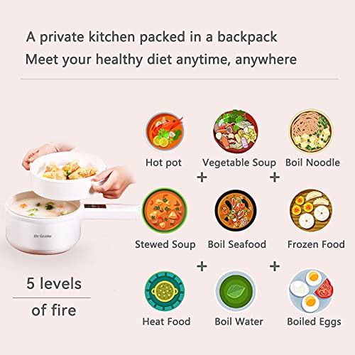 Electric Hot Pot Cooker Steamer 1.8L Multifunctional Nonstick Pan Dormitory Office Portable Ramen Cooker Steamer Boil Dry Protection Suitable For Noodles Steak Cooker Eggs StirFrying (White)
