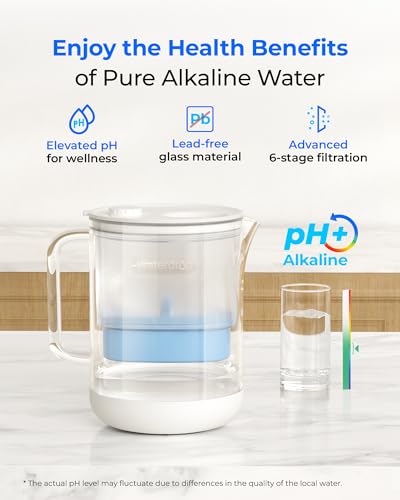 PT-72C-A Glass Alkaline Water Filter Pitcher, 7-Cup, Blue (Clear)