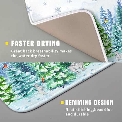 Winter Forest Dish Drying Pad for Kitchen Counter Green 18 X 16 In (Forest Bear Bird / 18" x 16")