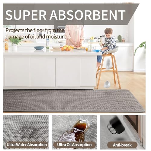 Long Kitchen Runner Rugs Kitchen Mat Non Slip Washable Gray 17"x71" (A- Gray / 17"x71")