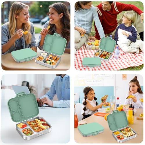 Stainless Steel Bento Lunch Box for Kids (Green)