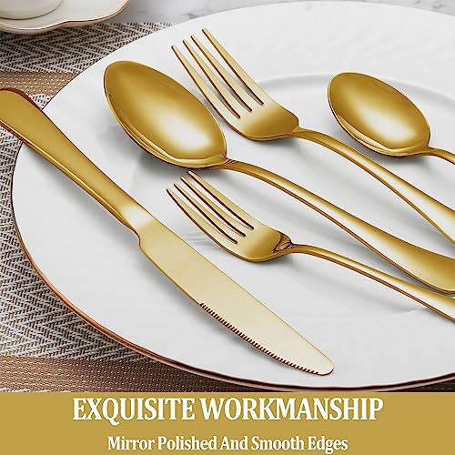 30 Pcs Gold Silverware Set Service for 6 (Gold)