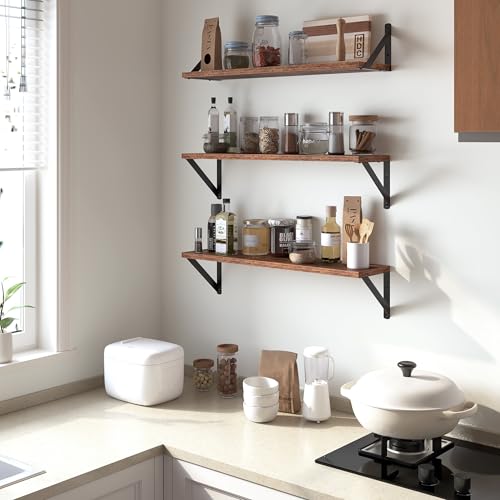 Floating Shelves for Wall (Rustic Brown / 23.62"W x 5.9"D x 5.4"H,Set of 3)
