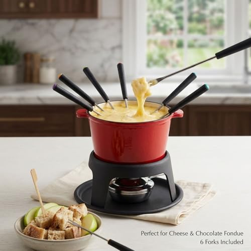 Cast Iron Cheese Fondue Pot for Chocolate Fondue Pot (B. Cast Iron Fondue - Red)