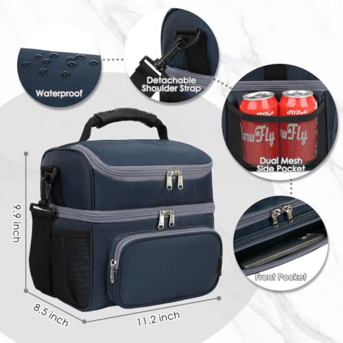 Double Layer Cooler Insulated Lunch Bag Adult Lunch Box Large Tote Bag for Men (Cyan)