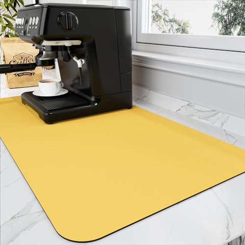 Coffee Mat Absorbent Hide Stain Rubber Backed Dish Drying Mat for Kitchen Counter (Yellow / 17" x 31.5")