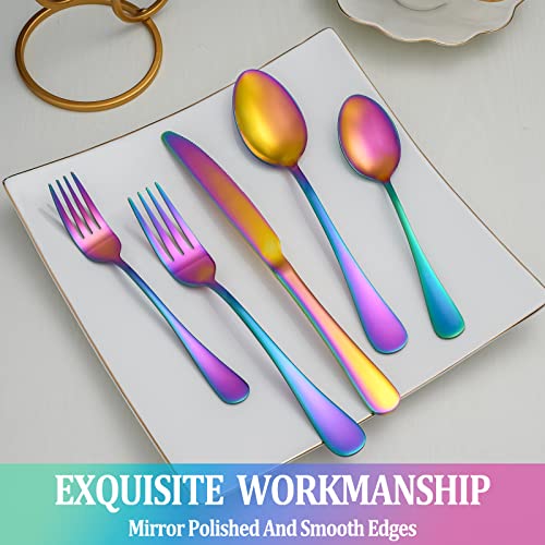 40 Pcs Rainbow Silverware Set Service for 8 (Rainbow)