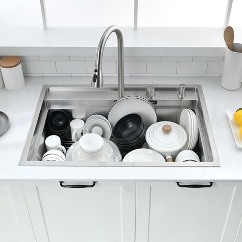 30 inch Drop in Kitchen Sink with Faucet Combo (30"L x 22"W x 10"D / Stainless Steel(Waterfall))