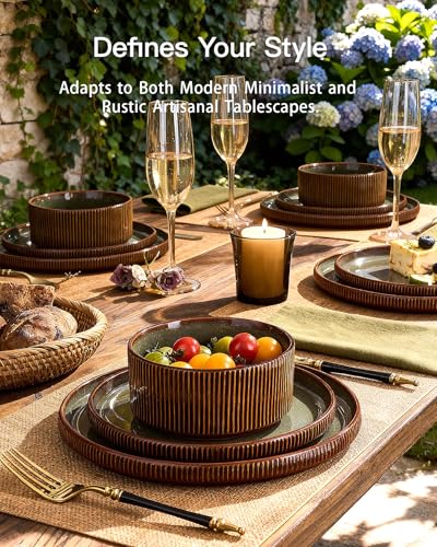 Dinnerware Set for 4 (Moss Green & Brown)