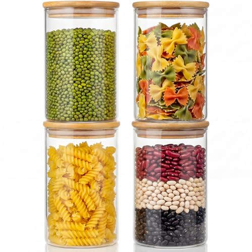 32 oz Round Glass Food Storage Containers with Airtight Bamboo Lids (32oz 4 Pack)