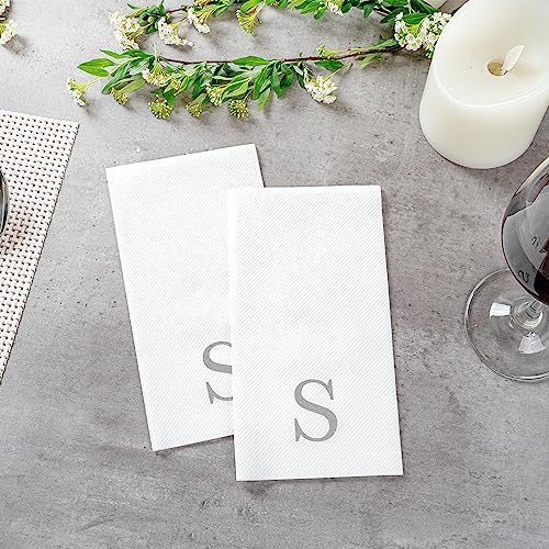 Silver Letter S White Paper Linen Feel Guest Towels (Silver / 2000 Count / S)