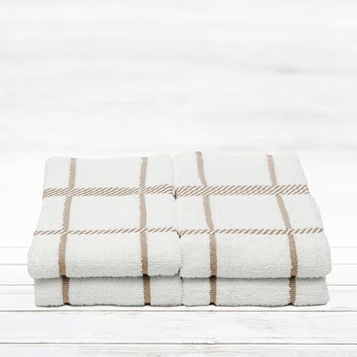 100% Cotton Terry Dish Towels (Dish Towel - 4 pack(Checks) / Tan)