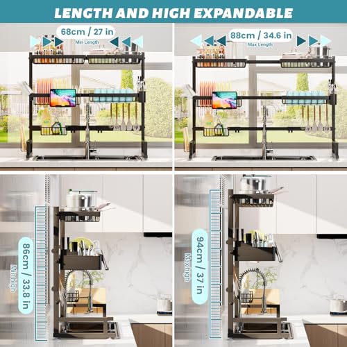 Over The Sink Dish Drying Rack (Black / 27" - 40"L x 12"W x 32.5" - 37"H)