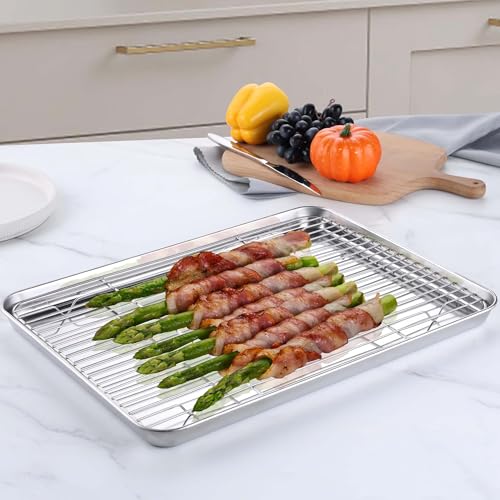 18x13 Inch Stainless Steel Baking Half Sheet with Wire Cooling Rack (17.6x13x1)