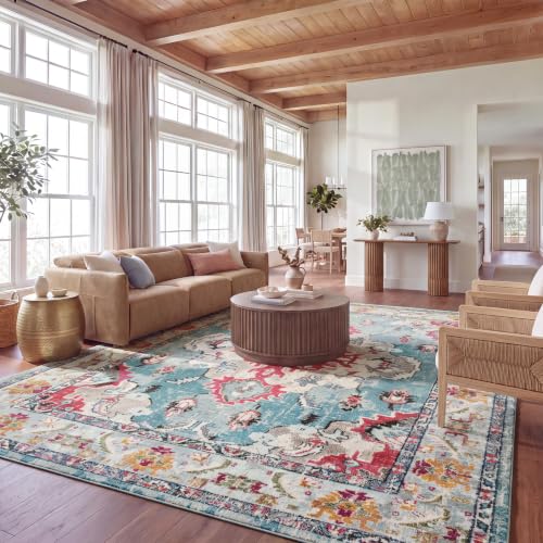 Monaco Collection Area Rug (10' x 14' (Rectangular) / Light Blue/Fuchsia)