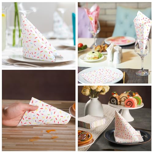 100 Pcs Sprinkles Donut Napkins Birthday Party (White / Donut)