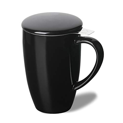 Sweejar Porcelain Tea Infuser Mug with Lid (Black / Tea Cup(16 Fl Oz))