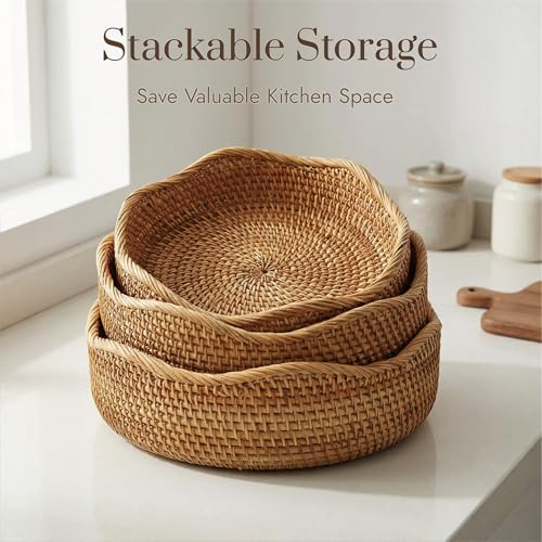 Rattan Bread Basket (Set of 3 (Small/Medium/Large) - Natural)