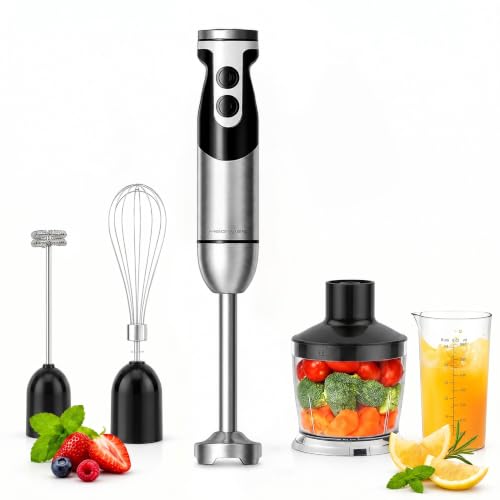 5-in-1 Hand Blender, Powerful Immersion Stick Blender with Titanium Reinforced Blades, 12-Speed Control, Includes Chopper, Beaker, Whisk & Frother for Smoothies & Baby Food (Black / 5-in-1)