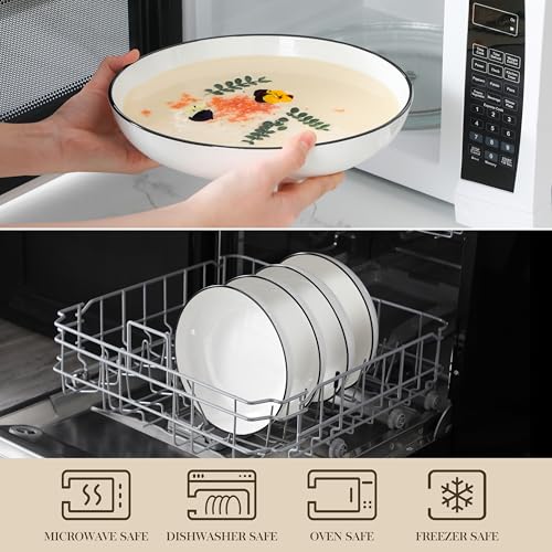 10" Large Pasta Bowls (Ivory White (Black Rim) / 56 Oz (4 Piece))