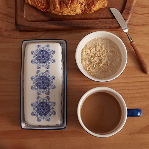 Blue Talavera Ceramic Butter Dish with Lid (Blue Talavera / Large)
