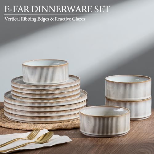 12 Piece Plates and Bowls Sets (Creamy Beige / 12pcs for 4)