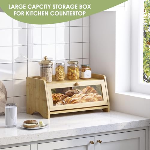 Double Layer Bread Box for Kitchen Countertop (Bamboo / 1 Tier)
