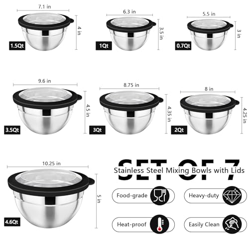 Mixing Bowl with Lid Set of 7 (Black)