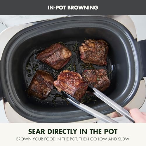 Elite 14-in-1 Nonstick 6QT Electric Slow Cooker, PFAS-Free Ceramic Multi-Cooker, In-Pot Browning, Dishwasher Safe Lid & Removable Crock, Stainless Steel Steamer, Silicone Handles, Graphite (6 Quarts / Graphite)