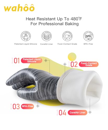 wahoo 12 Inch Liquid Silicone Oven Mitts (Gray / XL/10)