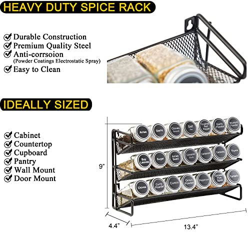 Spice Rack Organizer with 21 Spice Jars (13.4"W × 9"H / Black)