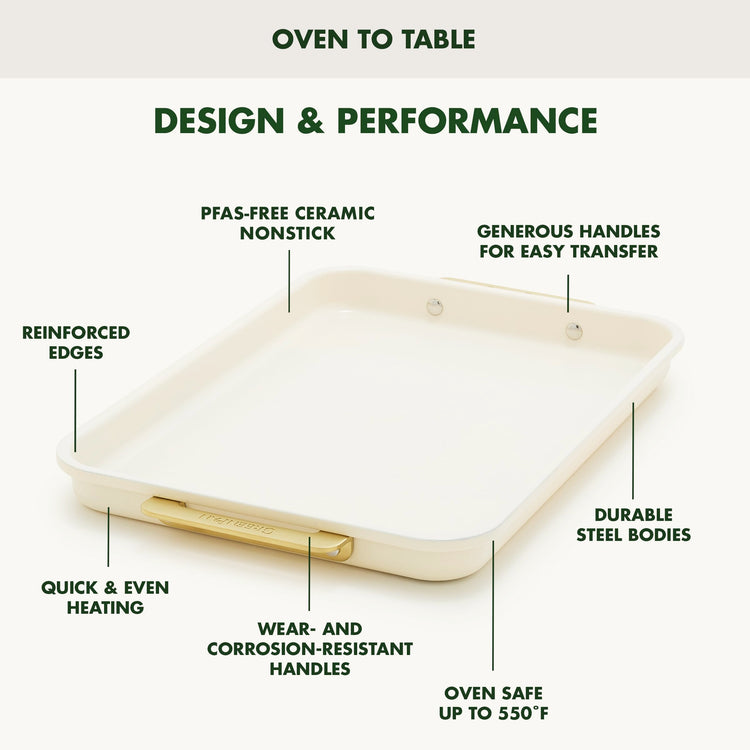 Bakeware 13" x 9" Ceramic Nonstick Quarter Sheet Pan (13" x 9" Quarter Sheet Pan / Cream)
