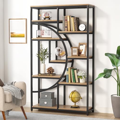 Industrial Bookshelf Bookcase with 9 Open Shelf (Light Oak)